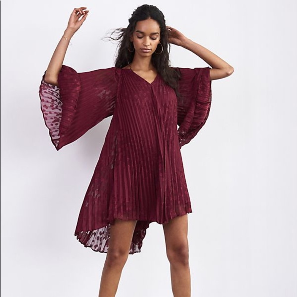 Anthropologie Toulon Pleated Mini Dress Plum Size Small NWT